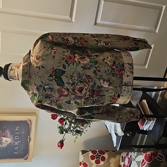 Floral Pink/Green Cotton-Blend, Fitted, Jean Jacket, Bangkadesh, Size Medium - Picture 7 of 15